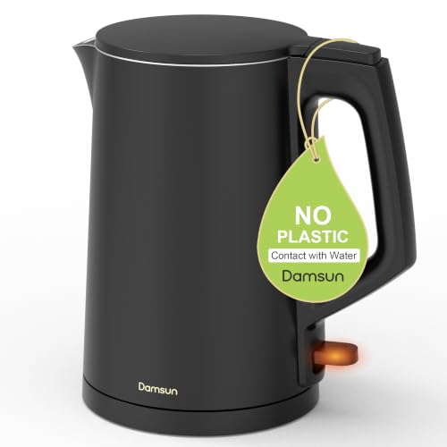 Damsun 1.7L Stainless Steel Electric Kettle, 1500W Rapid Boil, Black