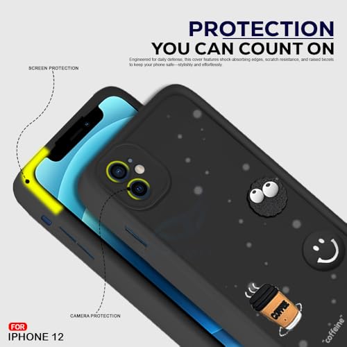 Image of AESTMO Back Case Cover for iPhone 12 /12 Pro Back Cover | Cute Fun Cartoon 3D Ball | Coffee Silicone Case | Full Body Protection | Camera Protection Back Cover for iPhone 12 /12 Pro (Black)