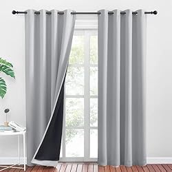 Cortinas Dobles Para Comedor PONY DANCE Cortinas Dormitorio Grises Cortinas Termicas Aislantes Frio y Calor Cortinas 100% Opacas Cortinas Dobles 2 Piezas 140x245 CM Cortinas para Habitacion Matrimonio, Gris Claro