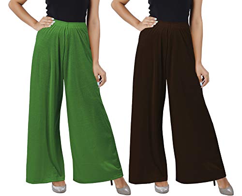 Image of Buy That Trendz M to 4XL Cotton Viscose Loose Fit Women M to 6XL Flared Wide Leg Palazzo Pants for Jade Green Chocolate Brown 2 of Pack Combo Large
