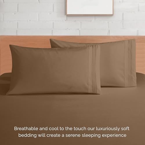 Image of Elegant Comfort Luxurious 1500 Premium Hotel Quality Microfiber 4-Piece Sheet Set, 18-24 Inches Deep - Extra Deep Pocket Sheets - Ultra Soft 4PC Deep Pocket Sheets, Full, Taupe