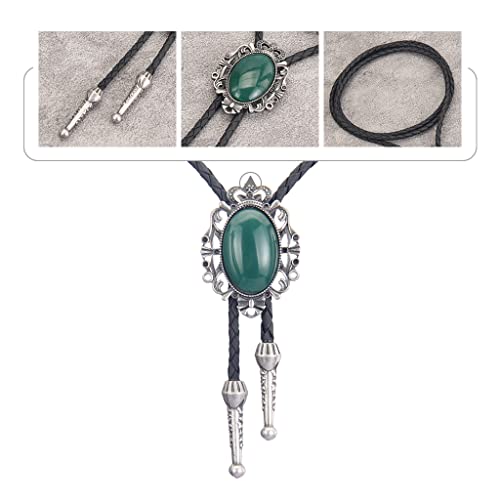 Image of GelConnie Bolo Tie for Men Women Western Cowboy Turquoise Leather Necktie | Natural Stone Bolo Tie Necklace for Women Rodeo Cowboy Leather Necktie Native American Western Cowgirl Ties Adjustable Cord