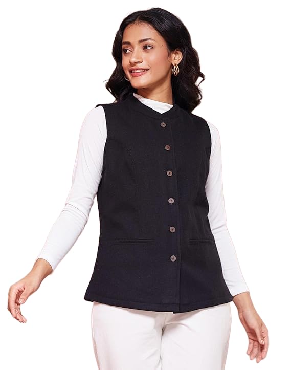 fabindia Black Wool Waist Length Jacket-picture-13