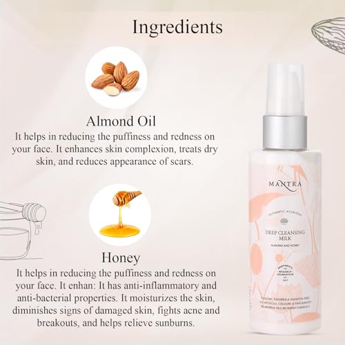 Image of Mantra Herbal Deep Cleansing Milk Almond And Honey - 50 ml | Removes Waterproof Makeup, Removes Dust, Oil and Grime