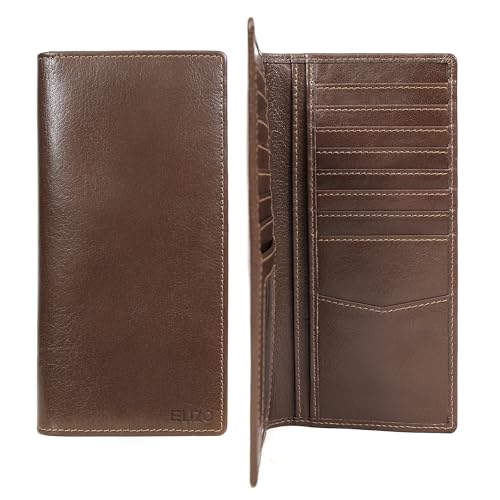 Image of ELIZO Men's Genuine Leather Long Wallet - RFID Blocking Rodeo Checkbook Wallet | Slim Western Bifold Wallet with 16 Card Slots, ID Window | Top Grain Leather Cowboy Wallet | Stout