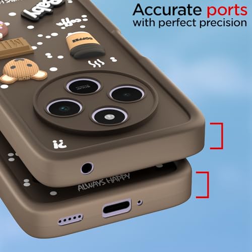 Image of Pikkme Back Cover for Redmi A4 5G / Redmi 14C 5G / Poco C75 5G | Cute Fun Cartoon 3D Bear Silicone Full Body Protection Bumper Cover (Brown)