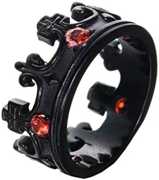 Men's Women's Stainless Steel Round Cubic Zirconia Inlaid Vintage Domineering Royal King Crown Cross Ring