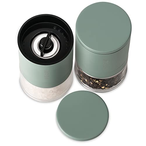 Vinsun Salt and Pepper Grinder Set Green, 2X Small Mill refillable ø51x100mm, Adjustable Ceramic Grinder, Stainless Steel - Image 4