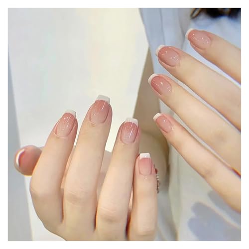 10pcs Pink French Handmade Nails - Short French Style False