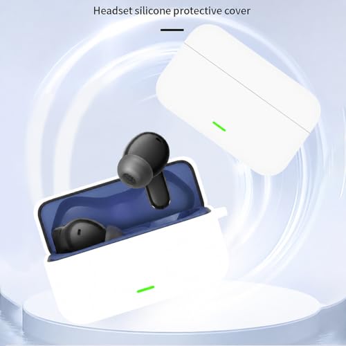 Image of Aniex Silicone Case Cover for realme Buds T500 Pro, Shockproof, Anti-Slip, Dustproof, Scratch Resistant, with Carabiner Hook, Full Body Protection (Circle White)