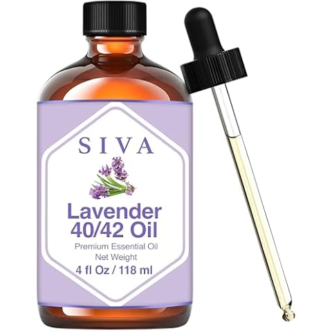 Siva Lavender Essential Oil 40/42 – 4 Fl Oz – 100% Natural Lavender Oil 40/42 - for Diffuser, Hair Care, Face, Skin Care, Aromatherapy, Scalp and Body Massage, Soap and Candle Making – with Dropper Cover