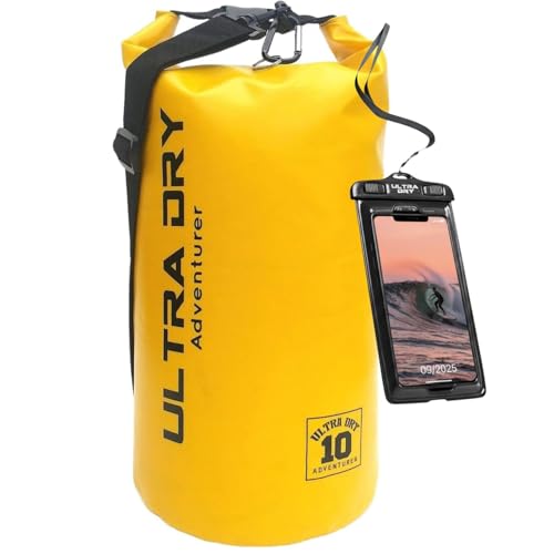 Premium Waterproof Bag Sack with Phone Dry Bag and Long Adjustable Shoulder Strap Included Perfect for Kayaking/Boating/Canoeing/Fishing/Rafting/Swimming/Camping/Snowboarding (Yellow 10 L)