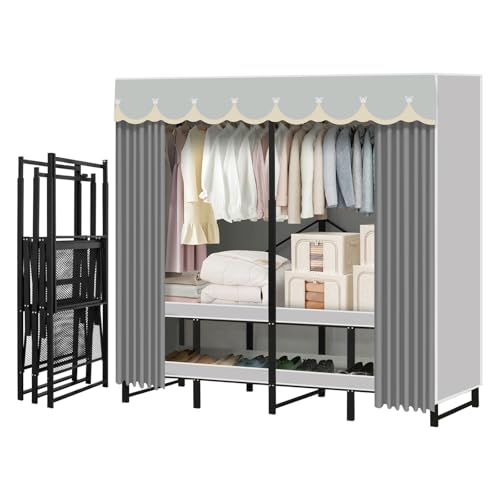 Portable Closet Rack Heavy-Duty Foldable Garment Racks with Cover 1200lbs