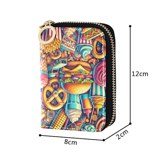 GAIGEO Vintage Carnival Junk Food Womens Wallets Leather Credit Card Protector RFID Blocking Zip Around Zipper Change Purse with Key Ring3