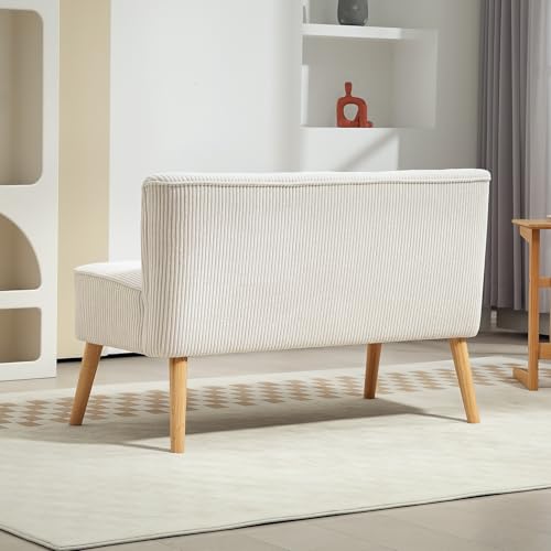 HOMCOM Sofa 2 Sitzer Couch, Kleine Loveseat mit Cord-Optik Modern Polstersofa für Wohnzimmer, Schlafzimmer, kleinen Raum, Cremeweiß 117 x 56,5 x 77 cm