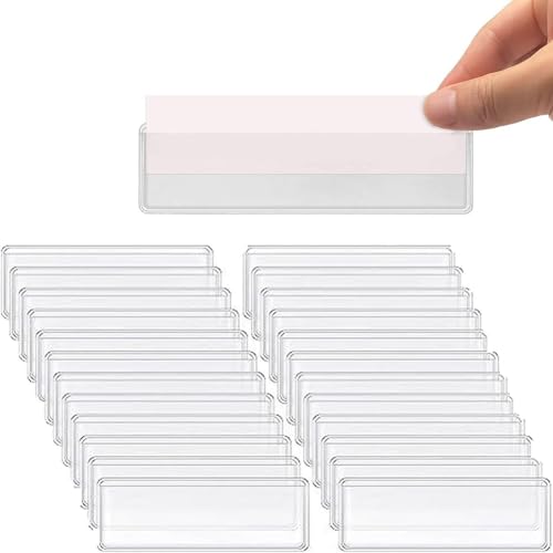 Strbbme ラベルホルダー 粘着棚タグ 透明棚タグ インデックスカードポケット 引き出し ファイル収納箱 ラベルホルダー 簡単取り付け 100 個パック