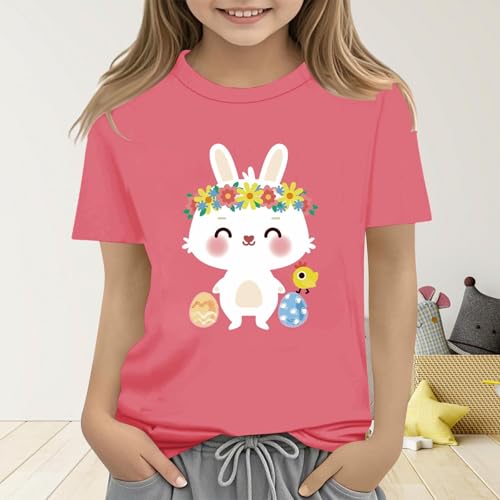 2‐13Y Kids Easter Shirts Boys Girls Cute Cartoo𝐧 Ra𝐛bit Print Short Sleeve Tees Shirt Bunny Graphic T-Shirt3