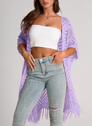 Image of Sidefeel Women's Open Front Knit Sheer Cardigans Summer Boho Lightweight Kimono Cover Ups