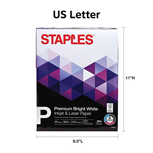 Staples Inkjet Paper – 8.5” X 11” Multipurpose, 24 Lbs, 98Bright, 5-Reams/Carton #TOP3