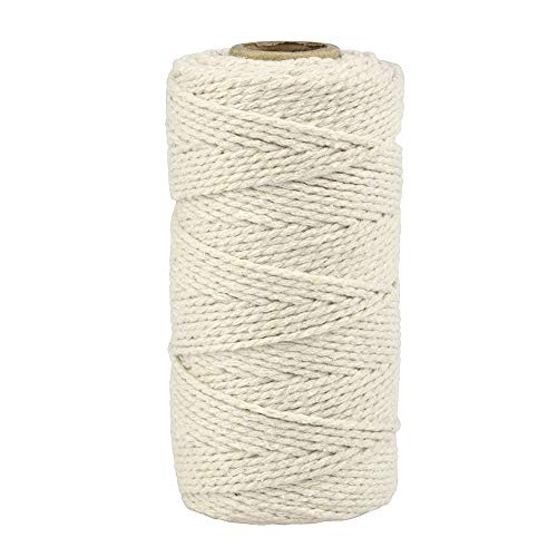 JJSJ 3mm x 100m Makramee Seil Baumwolle Handgemachte Natürliche Baumwollschnur Makramee Schnur für Wandbehang DIY Blumentopf Aufhänger Handwerk Stricken Handgemachte Herstellung (Beige, 1) Cover