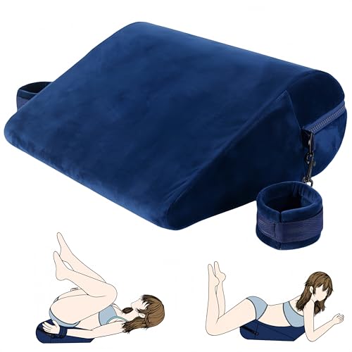Sex Pillow Foam Sex Furniture Position Pillows with Restraints Handcuffs Set BDSM Bondage Foam Cushion with Wrist Cuffs Multifunctional Sex Toys Pillows for Couples (Blue)