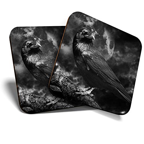 2 x Square Coasters - Black Raven Crow Black Bird Cork Backed Home Kitchen Accessory Tea Coffee Mug Mat #43861
