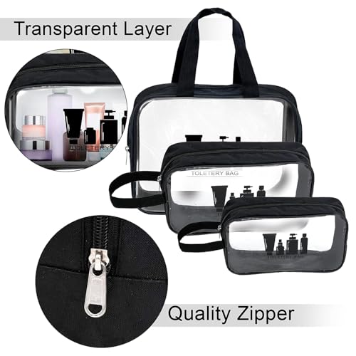 Image of Storite Set of 3 Travel Pouch - Clear PVC Toiletry Storage Organizer Bags for Travel, Gym, Bathroom Bag Wash Bag & Daily Use Waterproof Zipper Bags