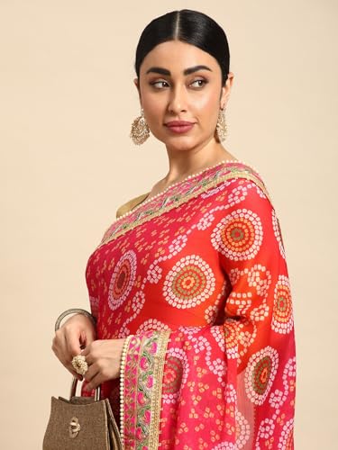 Image of Pandadi Saree Women's Elegance Chiffon Bandhani Saree with Heavy Lehenga Design