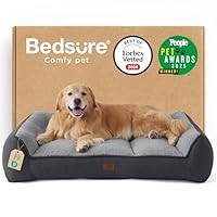 BEDSURE ergonomisches Hundebett Grosse Hunde - 122x89x25cm extra Dickes & druckentlastendes Hundesofa mit wasserdichter & wasschbarer Hülle, rutschfestes Bett mit weichem Sherpa-Plüsch, dunkelgrau
