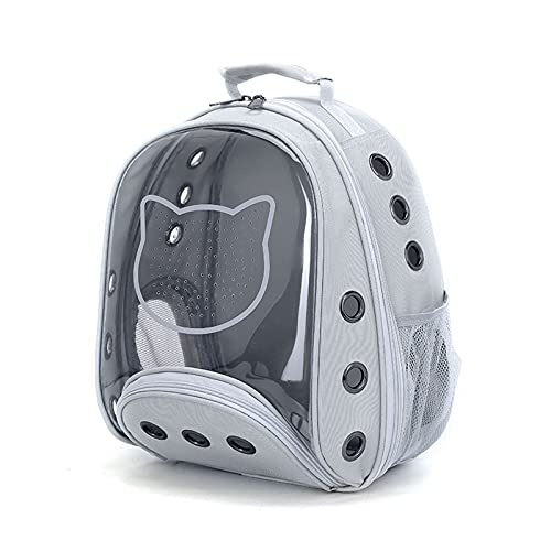 PETCUTE Cat Backpack,Cute Cat Carrier Backpack for Cat and Dogs Up to 7kg,Breathable Pet Backpack with Internal Safety Strap and Removable Mat for Travel Camping Hiking Light Gray