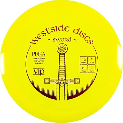 Westside Discs VIP Sword Disc Golf Disc | User Friendly and Controllable Disc Golf Disc | Straight Flying Distance Driver | 170g Plus | Stamp Color Will Vary (Yellow) Cover