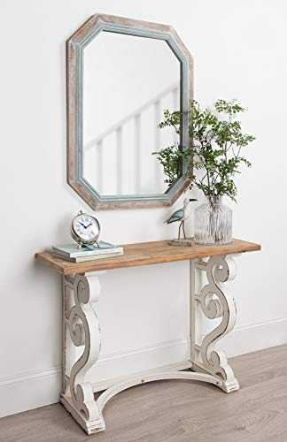 Kate and Laurel Palmer Large Rustic Octagon Wall Mirror, 36" x 28", Coastal Blue and Rustic Brown, Distressed Two-Tone Farmhouse Wall Accent - Image 4