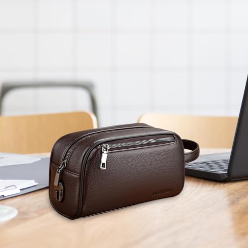 Pochette homme en cuir PU marron avec serrure et compartiments