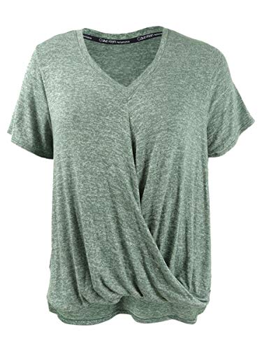 Calvin Klein Performance Womens Plus Draped V-Neck T-Shirt Green 2X