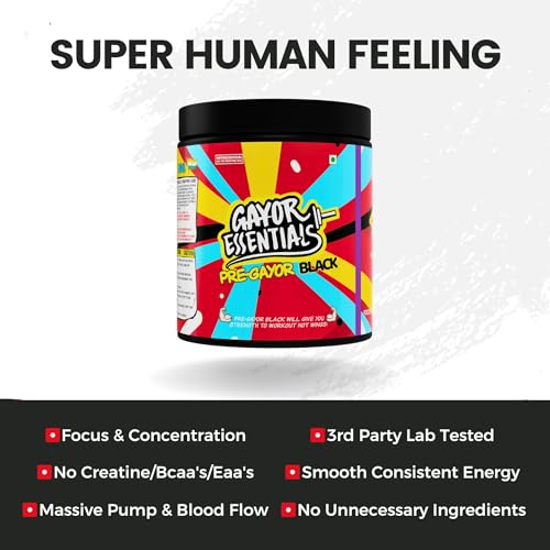 Image of Gayor Essentials Pre Gayor Black (Cola, 286g, 26 Servings) | Advanced Pre-Workout, 200mg L-Theanine,300mg Caffeine, 8g Citrulline Malate, Piperine, black pepper extract