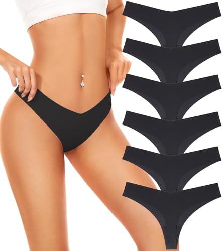 Image of Seamless Underwear Women Pack No Show Thongs For Women Ladies Sexy Panties Underwear Breathable Comfortable 6 Packs