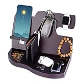 Red Wooden Phone Docking Station with Key Holder, Wallet and Watch Organizer Men's Gift