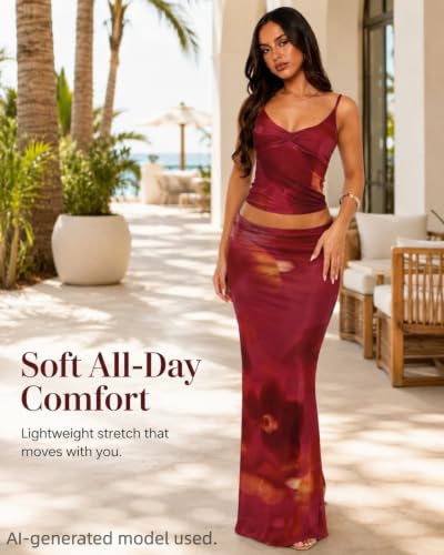Image of Two Piece Skirt Set Women Maxi Long Skirt and Top Outfit