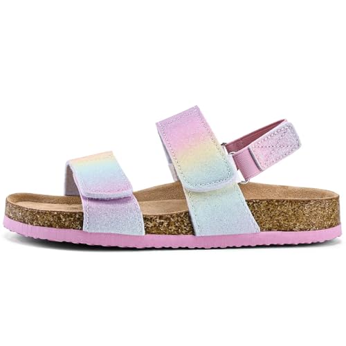 Image of Torotto Girls Boys Sandals with Cork Footbed Adjustable Straps Summer Glitter Slides Sandals Open Toes Flat for Kids Toddler