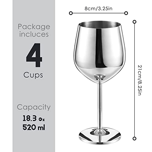 Set Of 4 Stainless Steel Wine Glass 18 Oz Silver Unbreakable Wine Glasses Elegant Modern Wine Glasses Portable Metal Wine Glass Wine Cup With Stems Stainless Steel Wine Tumbler For Drinking Goblets #TOP1