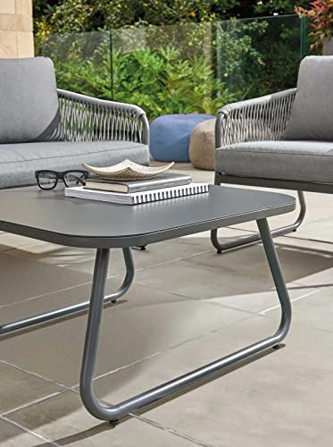 Image of DEVOKO Outdoor Unique Design Rope 4-Piece Bistro Set with Seat Cushions and Pillows Included with Center Table in Square Shape for Garden, Balcony, Pool, Backyard (Grey)