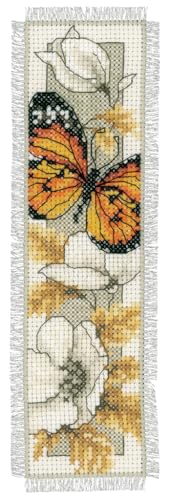Image of Vervaco Cross Stitch Bookmark Kit Butterfly on Flowers IV 2.4 inch x 8 inch