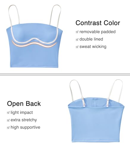 Image of OMKAGI Womens Workout Tank Tops Adjustable Strap Longline Sports Bra Padded Sleeveless Top