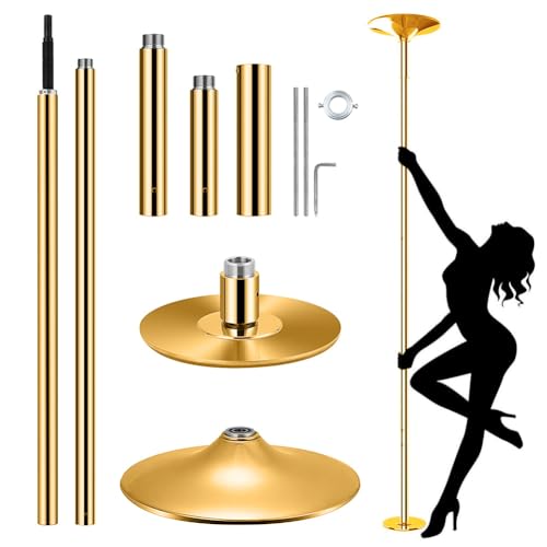 T-explorer Professional Stripper Spinning Dancing Pole Portable Removable 45mm Home Party Bar Gym Exercise Fitness Weight Capacity 330lb Gold Color