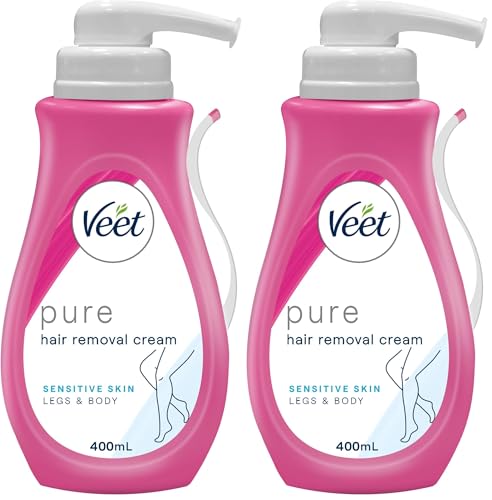Veet Pure Hair Removal Cream Legs and Body Sensitive Skin, 400ml (Pack of 2)