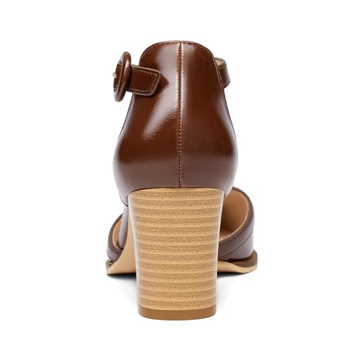 Image of Coutgo Womens Block Chunky Heels T Strap Pointed Toe Work Dress Shoes