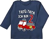 2. Geburtstag - Tatü Tata Ich Bin Zwei Feuerwehrauto - 18/24 Monate - Navy Blau - t-Shirt zum 2 Geburtstag - BZ11 - Baby Langarmshirt für Jungen und Mädchen