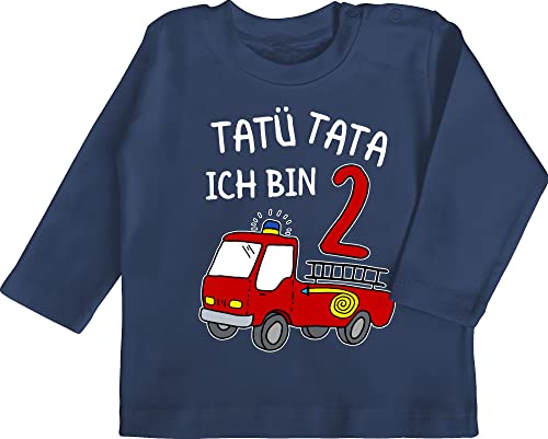 Shirtracer 2. Geburtstag - Tatü Tata Ich Bin Zwei Feuerwehrauto - 18/24 Monate - Navy Blau - ich Bin Schon 2 Junge Langarm - BZ11 - Baby Langarmshirt für Jungen und Mädchen Cover