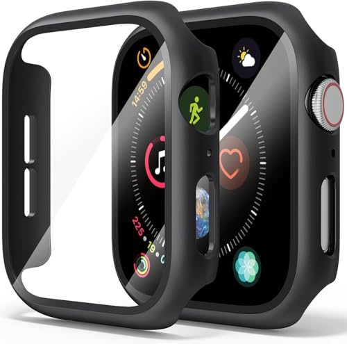 【2 STÜCK】 Mugust Hard Hülle Mit Glas Displayschutz für Apple Watch Series SE 2 (2024)/ SE/Series 6/ Serie 5/ Series 4 40mm Schutzhülle (Schwarz*2)
