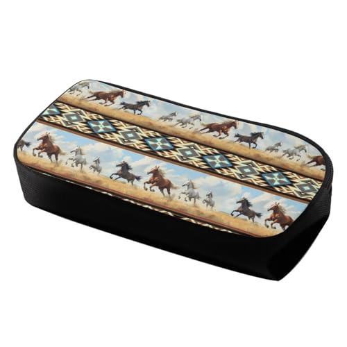 GIFTPUZZ Aztec Horses Pencil Case Organizer Dog Animal Print for Girls School Boys Lightweight Pen Bags Coin Purse Wallet3